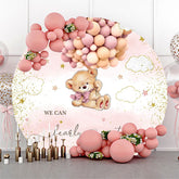 Lofaris We Can Bearly Wait Pink Round Baby Shower Backdrop